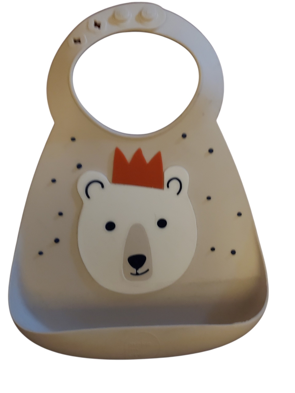 Silicone Bear Bib for Kids - Cream with Orange Crown. New